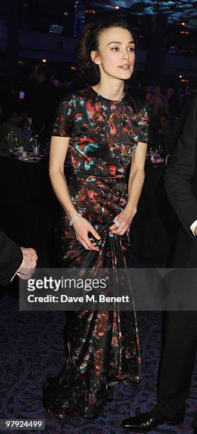 Keira Knightley attends The Laurence Olivier Awards, at the Grosvenor House Hotel on March 21, 2010 in London, England.
