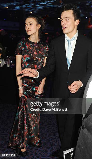 Keira Knightley and Rupert Friend attend The Laurence Olivier Awards, at the Grosvenor House Hotel on March 21, 2010 in London, England.