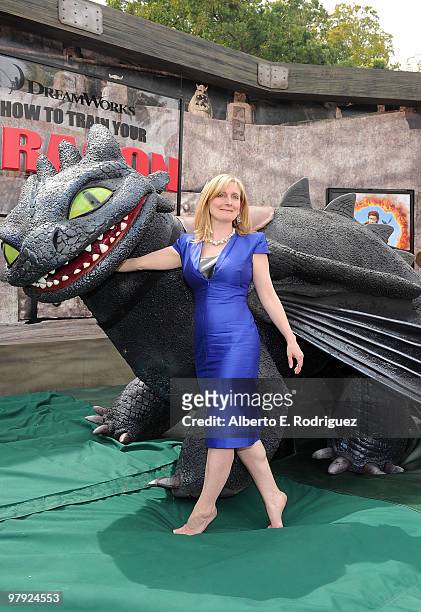 Author Cressida Cowell arrives at the premiere of Dreamworks Animation's "How To Train Your Dragon" on March 21, 2010 at Gibson Amphitheatre in...