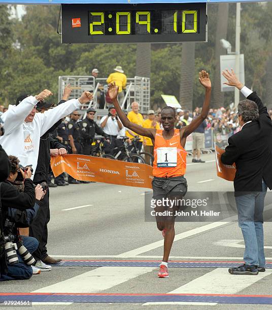 Winner of the Mens's Division in the 25th running of the Los Angeles Marathon Wesley Korir 27 years old from Louisville, Kentucky won in 2:09:19 at...