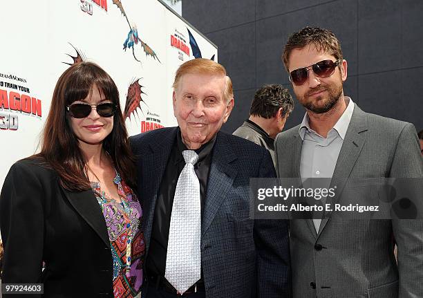 Chairman of the Board, Viacom and CBS Corp Sumner Redstone and actor Gerard Butler arrives at the premiere of Dreamworks Animation's "How To Train...