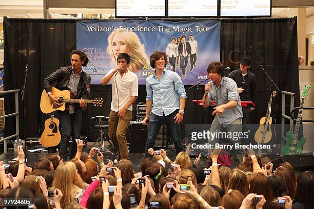 Nathan Darmody, Michael Martinez, Zach Porter and Cameron Quiseng of Allstar Weekend perform at Verizon's ''Experience the Magic'' tour celebrating...