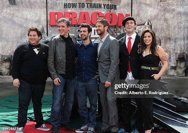 Actors Jonah Hill, Craig Ferguson, Jay Baruchel, Gerard Butler, T.J. Miller and America Ferrera arrive at the premiere of Dreamworks Animation's "How...