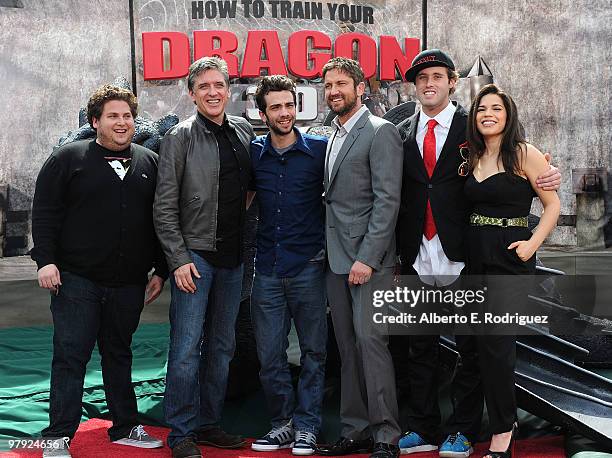 Actors Jonah Hill, Craig Ferguson, Jay Baruchel, Gerard Butler, T.J. Miller and America Ferrera arrive at the premiere of Dreamworks Animation's "How...