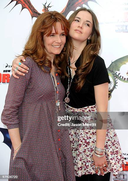 Actress Lea Thompson and daughter Zoe Thompson arrive at the premiere of Dreamworks Animation's "How To Train Your Dragon" on March 21, 2010 at...