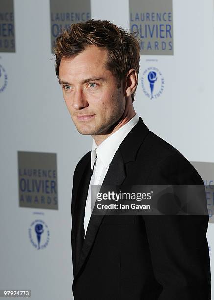 Jude law attends the Laurence Olivier Awards at The Grosvenor House Hotel, on March 21, 2010 in London, England.