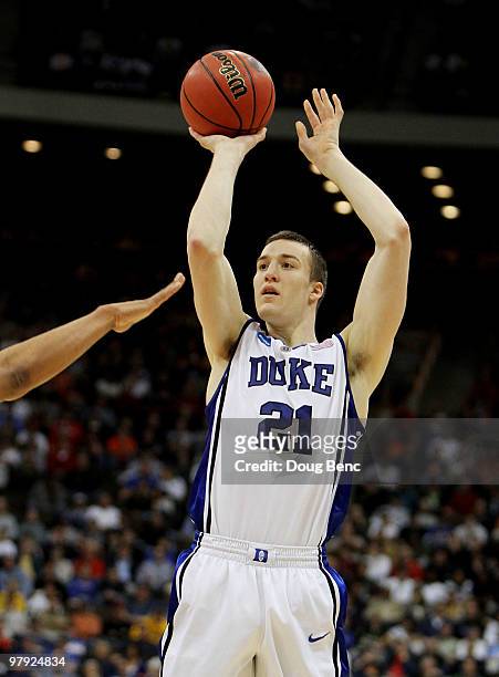 Miles Plumlee of the Duke Blue Devils shoots against the California Golden Bears during the second round of the 2010 NCAA men's basketball tournament...