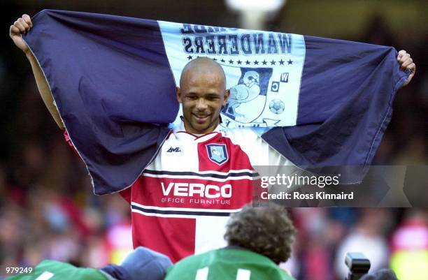 Roy Essandoh of Wycombe celebrates after beating Leicester City in the quarter final of the AXA FA Cup after the Leicester City v Wycombe Wanderers...