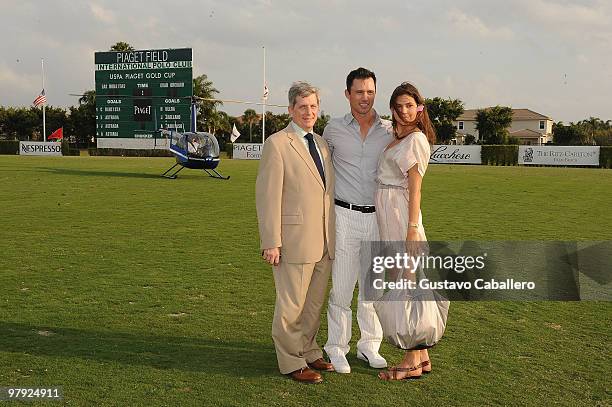 Larry Boland, Jeffrey Donovan and Michelle Woods attend the Piaget Gold Cup at the Palm Beach International Polo Club on March 21, 2010 in...