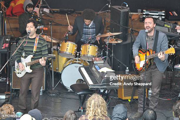 Brian Burton aka Danger Mouse and James Mercer of Broken Bells performs at Mohawk during day 4 of SXSW 2010 Music Festival on March 20, 2010 in...