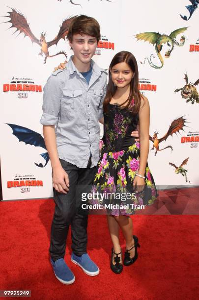 Sterling Beaumon and Ariel Winter arrive to the Los Angeles premiere of "How To Train Your Dragon" held at Gibson Amphitheatre on March 21, 2010 in...
