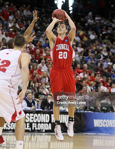 Ryan Wittman of the Cornell Big Red shoots the ball in the game against the Wisconsin Badgers during the second round of the 2010 NCAA men's...