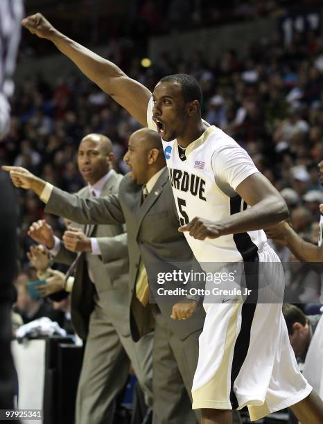 Keaton Grant of the Purdue Boilermakers celebrates against the Texas A&M Aggies during the second round of the 2010 NCAA men's basketball tournament...