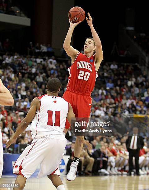 Ryan Wittman of the Cornell Big Red shoots the ball in the game against the Wisconsin Badgers during the second round of the 2010 NCAA men's...