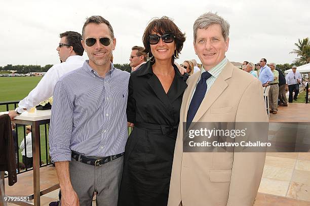 Jim Kloiber, Natacha Hertz and Larry Boland attend the Piaget Gold Cup at the Palm Beach International Polo Club on March 21, 2010 in Wellington,...