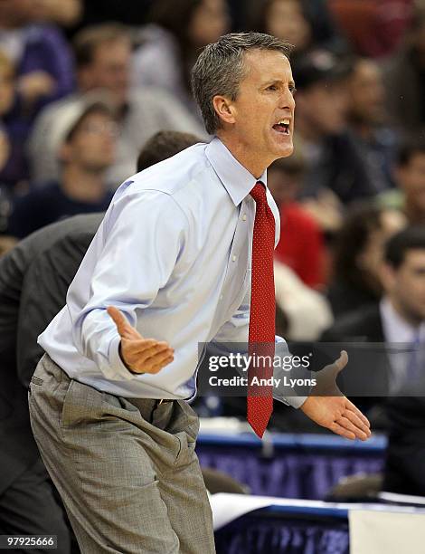 Steve Donahue the Head Coach of the Cornell Big Red is pictured during the game against the Wisconsin Badgers during the second round of the 2010...