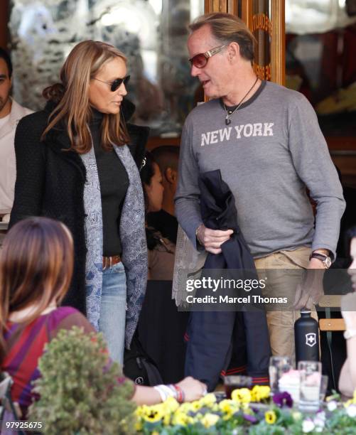 Peter Fonda and Parky DeVogelaere visit Pastis restaurant in the Meat Packing district on March 20, 2010 in New York City.