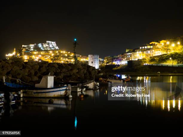 castelsardo at night - castelsardo stock pictures, royalty-free photos & images