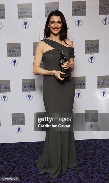 Rachel Weisz, winner of the Best Actress Award, during the Laurence Olivier Awards at The Grosvenor House Hotel, on March 21, 2010 in London, England.