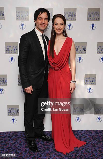 Ramin Karimloo and Sierra Boggess attend the Laurence Olivier Awards at The Grosvenor House Hotel, on March 21, 2010 in London, England.