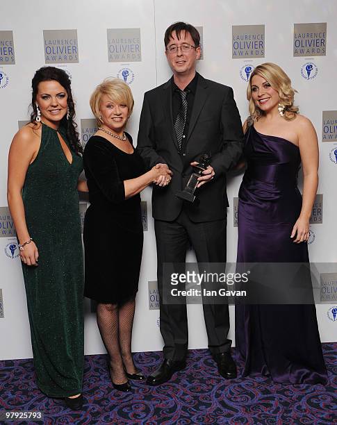 Micheal McCabe poses with the 'Audience Award For Most Popular Show' for 'Wicked' with presenter Elaine Paige , Rachel Tucker and Louise Dearman...