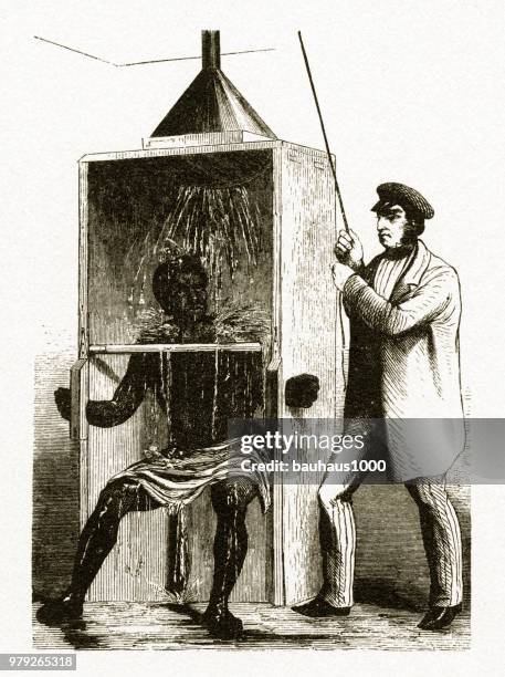 ilustrações de stock, clip art, desenhos animados e ícones de antique early american engraving depicting social issues, circa 1850's - racism