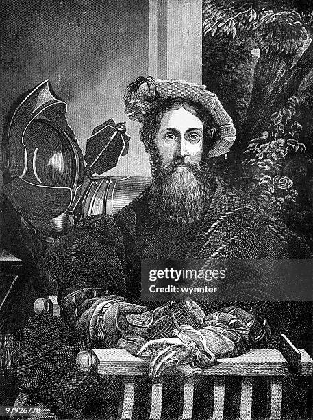 portrait of christopher columbus by parmigianino - circa 15th century stock illustrations