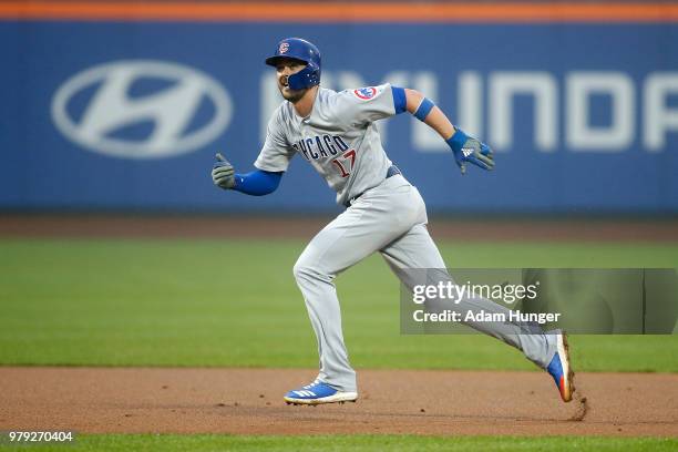 Kris Bryant of the Chicago Cubs in action against the New York Mets during the first inning at Citi Field on May 31, 2018 in the Flushing...