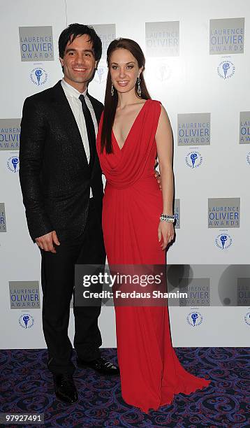 Ramin Karimloo and Sierra Boggess attend The Laurence Olivier Awards at The Grosvenor House Hotel on March 21, 2010 in London, England.
