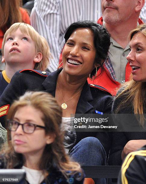 Padma Lakshmi attends a game between the Houston Rockets and the New York Knicks at Madison Square Garden on March 21, 2010 in New York City.