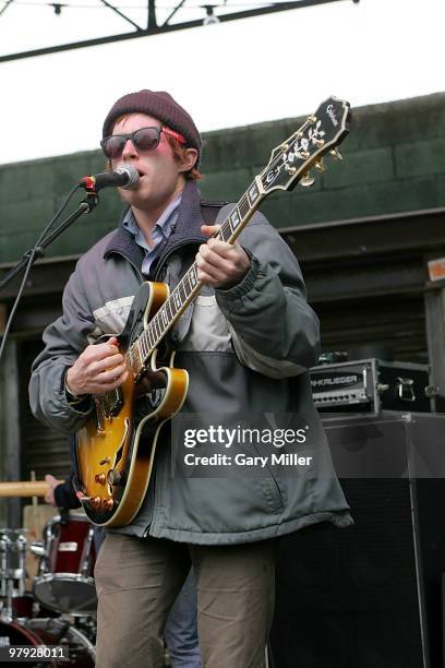 Musician Scott McMicken of Dr. Dog performs in concert at Rachael Ray's ''Feedback Festival'' at Stubb's BBQ during the South By Southwest music...