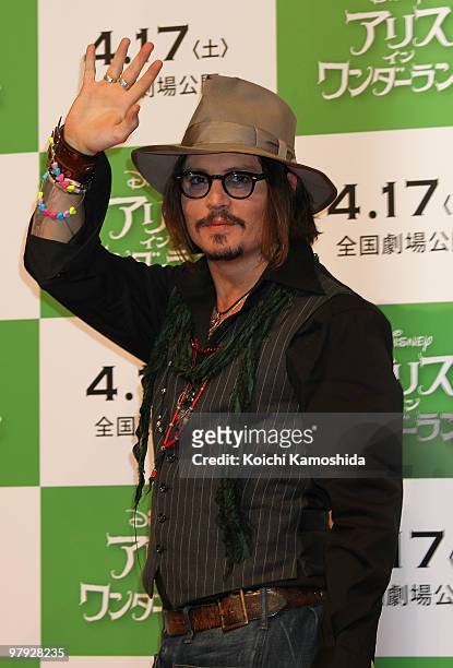 Actor Johnny Depp attends the "Alice In Wonderland" press conference at Park Hyatt Tokyo on March 22, 2010 in Tokyo, Japan. The film will open on...