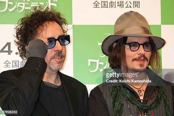 Actor Johnny Depp and director Tim Burton attend the "Alice In Wonderland" press conference at Park Hyatt Tokyo on March 22, 2010 in Tokyo, Japan....