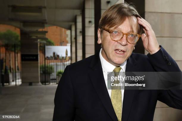 Guy Verhofstadt, Brexit negotiator for the European Parliament, arrives at Portcullis House in London, U.K., on Wednesday, June 20, 2018. The...