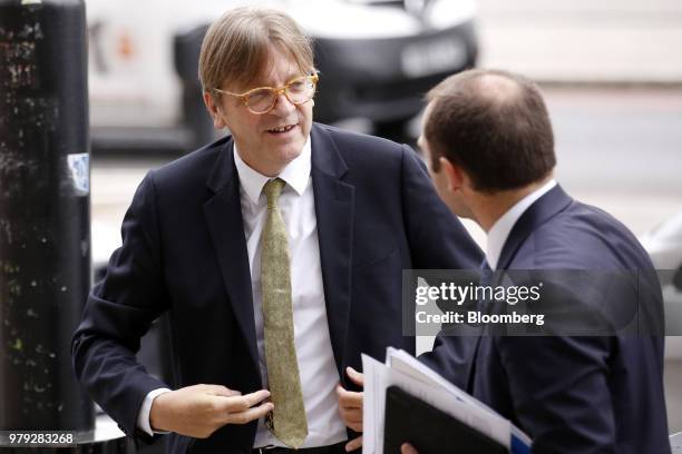 Guy Verhofstadt, Brexit negotiator for the European Parliament, left, arrives at Portcullis House in London, U.K., on Wednesday, June 20, 2018. The...