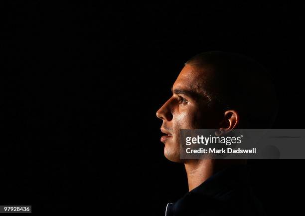 Andrew Carrazzo speaks to the media during a Carlton Blues AFL press conference at Visy Park on March 22, 2010 in Melbourne, Australia.