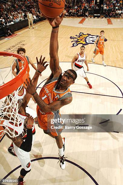 Amare Stoudemire of the Phoenix Suns dunks against the Portland Trail Blazers in an NBA Game played on March 21, 2010 at U.S. Airways Center in...