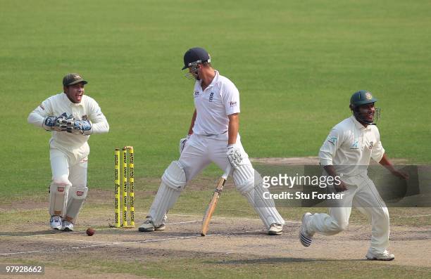 England batsman Jonathan Trott plays on after scoring 64 runs during day three of the 2nd Test match between Bangladesh and England at Shere-e-Bangla...