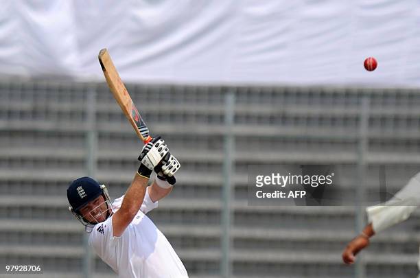 England cricketer Ian Bell plays a shot during the third day of the second test match between Bangladesh and England at the Sher-e Bangla National...