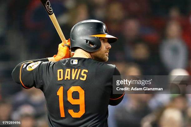 Chris Davis of the Baltimore Orioles bats during a game against the Boston Red Sox at Fenway Park on April 13, 2018 in Boston, Massachusetts.