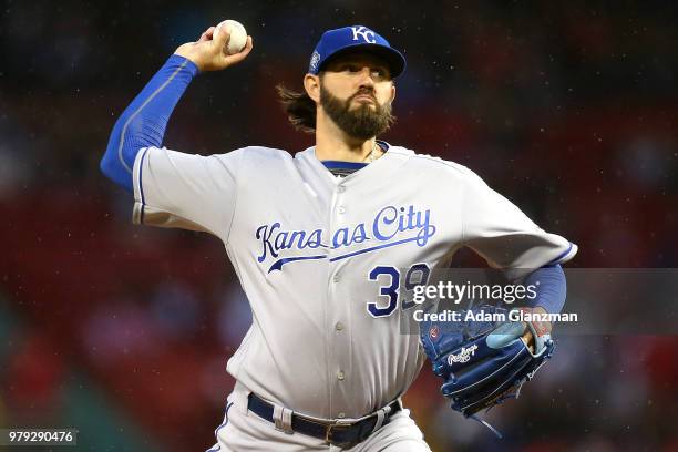 Jason Hammel of the Kansas City Royals pitches in the first inning of a game against the Boston Red Sox at Fenway Park on April 30, 2018 in Boston,...