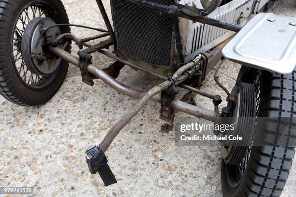 Modification, , on vintage Frazer Nash at Brooklands Racing Circuit on June 16, 2018 in Weybridge, England.