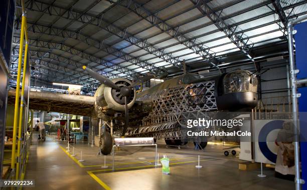 The 'Loch Ness" Wellington Bomber re-located in the newly restored and re-erected Ballman Hangar at Brooklands Racing Circuit on June 16, 2018 in...