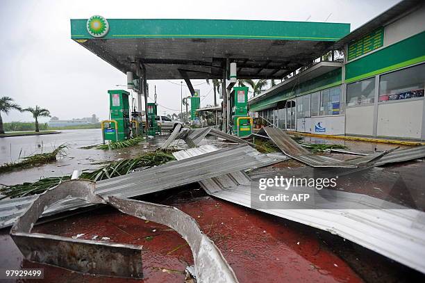 Petrol station in Proserpine remains closed after being damaged during Cyclone Ului along the Queensland state coast on March 21, 2010. Thousands of...