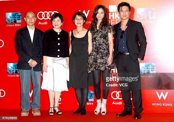 Lowell Lo, Nina Paw, Ivy Ho, Tang Wei and Andy On attend the "Crossing Hennessy" photo call during the Opening Night Ceremony for the 34th Hong Kong...