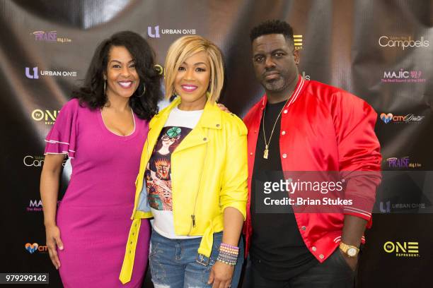 One General Manager, Michelle Rice, Erica Campbell and Warryn Campbell attend TV One's 'We're Are The Campbells' Live Wtach Party and Live Q&A at...