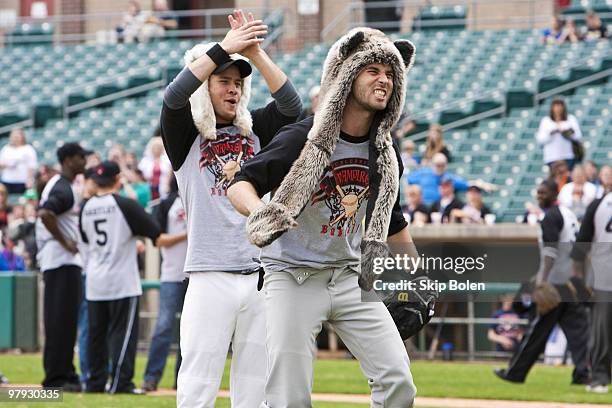 Actors Gavin Bristol and Alexander Mendeluk attend the Vampire Baseball game at Zephyr Field on March 20, 2010 in Metairie, Louisiana.