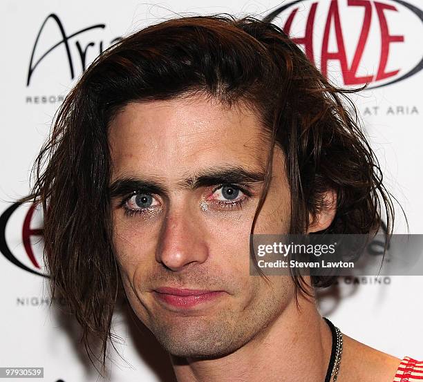 Singer/bass guitarist of the band 'The All-American Rejects' Tyson Ritter arrives to perform at Haze Nightclub at the Aria Resort & Casino at...