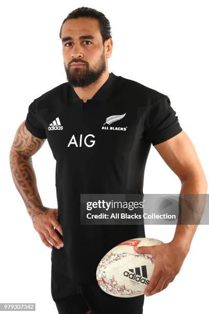 Jackson Hemopo poses during a New Zealand All Blacks headshots session on June 20, 2018 in Auckland, New Zealand.