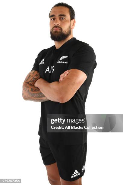 Jackson Hemopo poses during a New Zealand All Blacks headshots session on June 20, 2018 in Auckland, New Zealand.